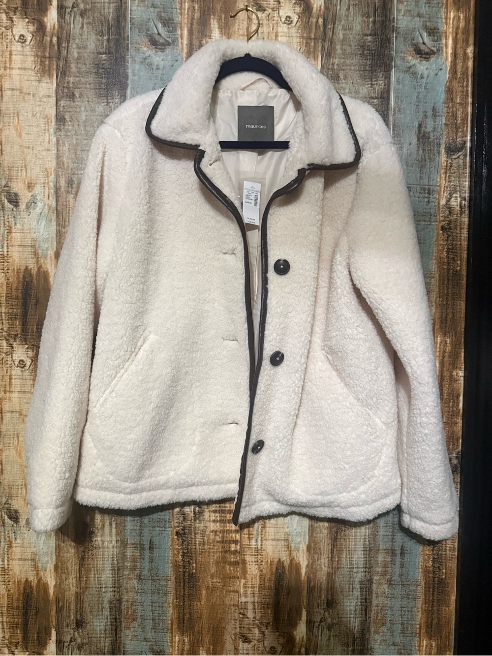 Maurices Cream Teddy Sherpa Jacket with Dark Trim